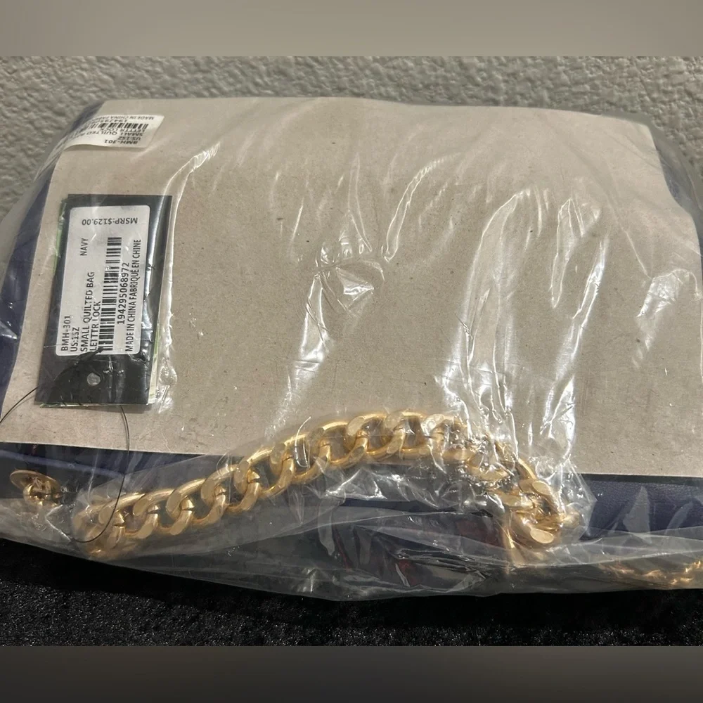 Badgley Mischka Quilted Navy Mini Bag – NWT, Elegant Gold Chain